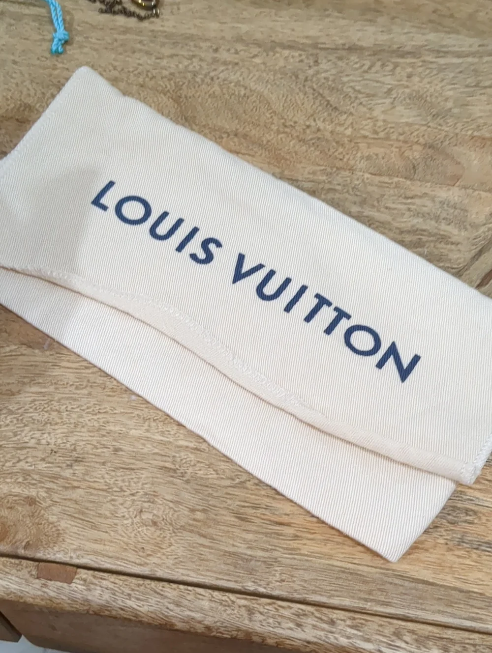 Louis Vuitton Cream Dust Bag with Navy Logo
